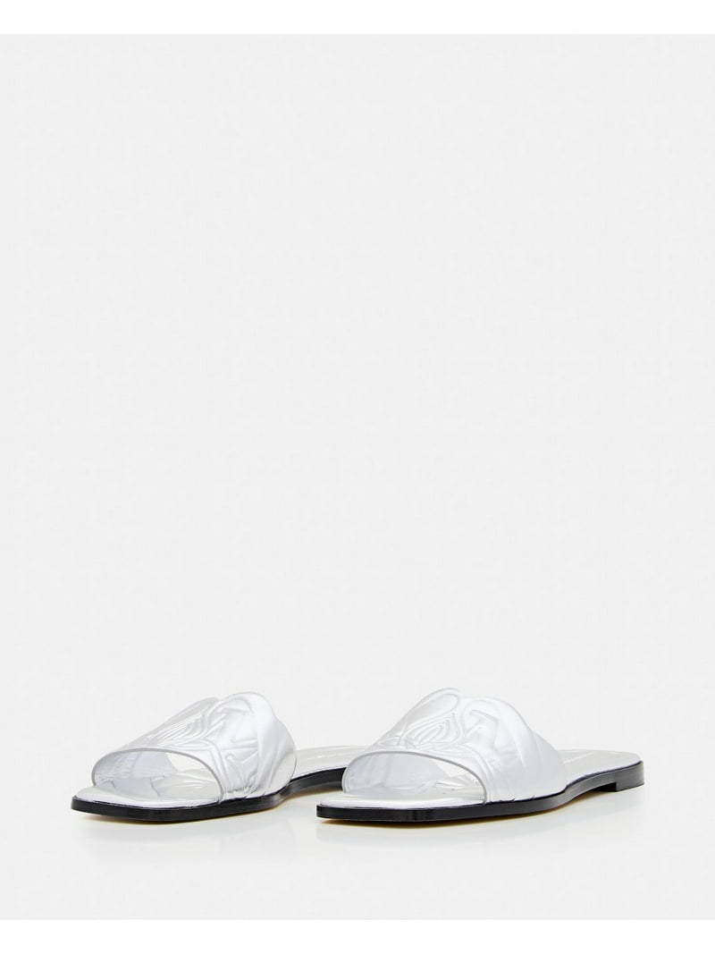 Alexander Mcqueen Flat Leather Slide Sandal Silver (Women's