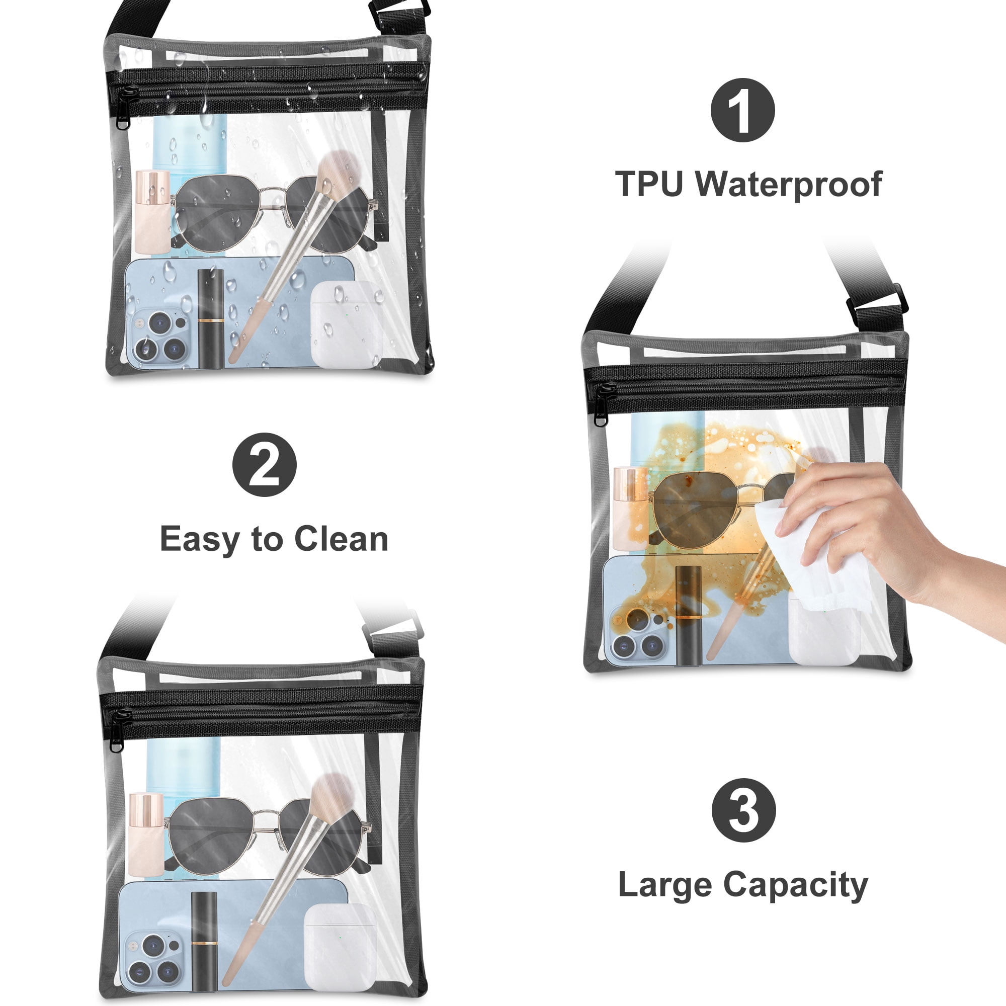 Busiuw Clear Backpack Stadium Approved Clear Sling Bag Clear Bag with Adjustable Reinforced Straps, 3 in 1 Clear Crossbody Bag for Festivals and