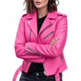 thumbnail image 1 of Chaqueta de Piel Sintética para Mujer, Chaqueta Vegana, Abrigo de Motociclista. Rosa S, 1 of 3