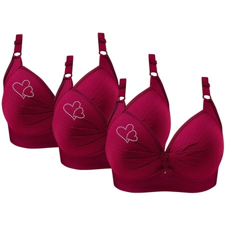 GERsome Pack of 3 Assorted Color Plus Size Bras for Women V Neck Full Coverage No Underwire Everyday Bras Comfort Wireless Padded Bras Push Up Bra