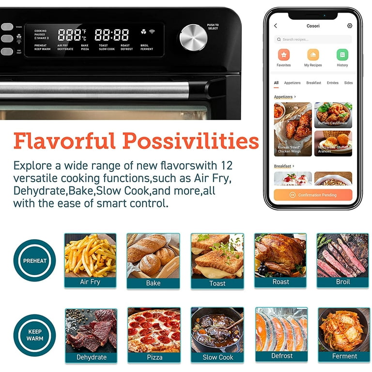 COSORI Air Fryer Toaster Oven Combo 10 Qt Family Size 14-in-1 Functions  (1000+ APP Recipes) Dishwasher-Safe Accessories with Roast Tray and  Dehydrate Racks Black Oven 