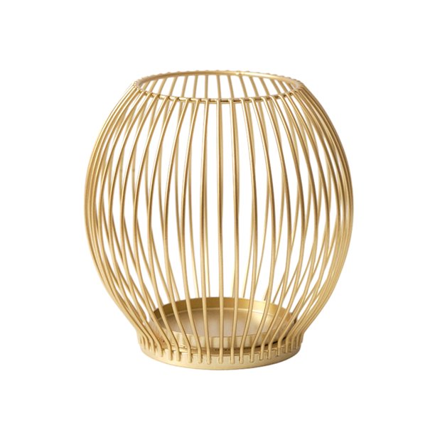 Portavelas de metal con estructura de jaula, estilo vintage, con diseño calado, ideal para colocar sobre la repisa de la chimenea o como centro de mesa.