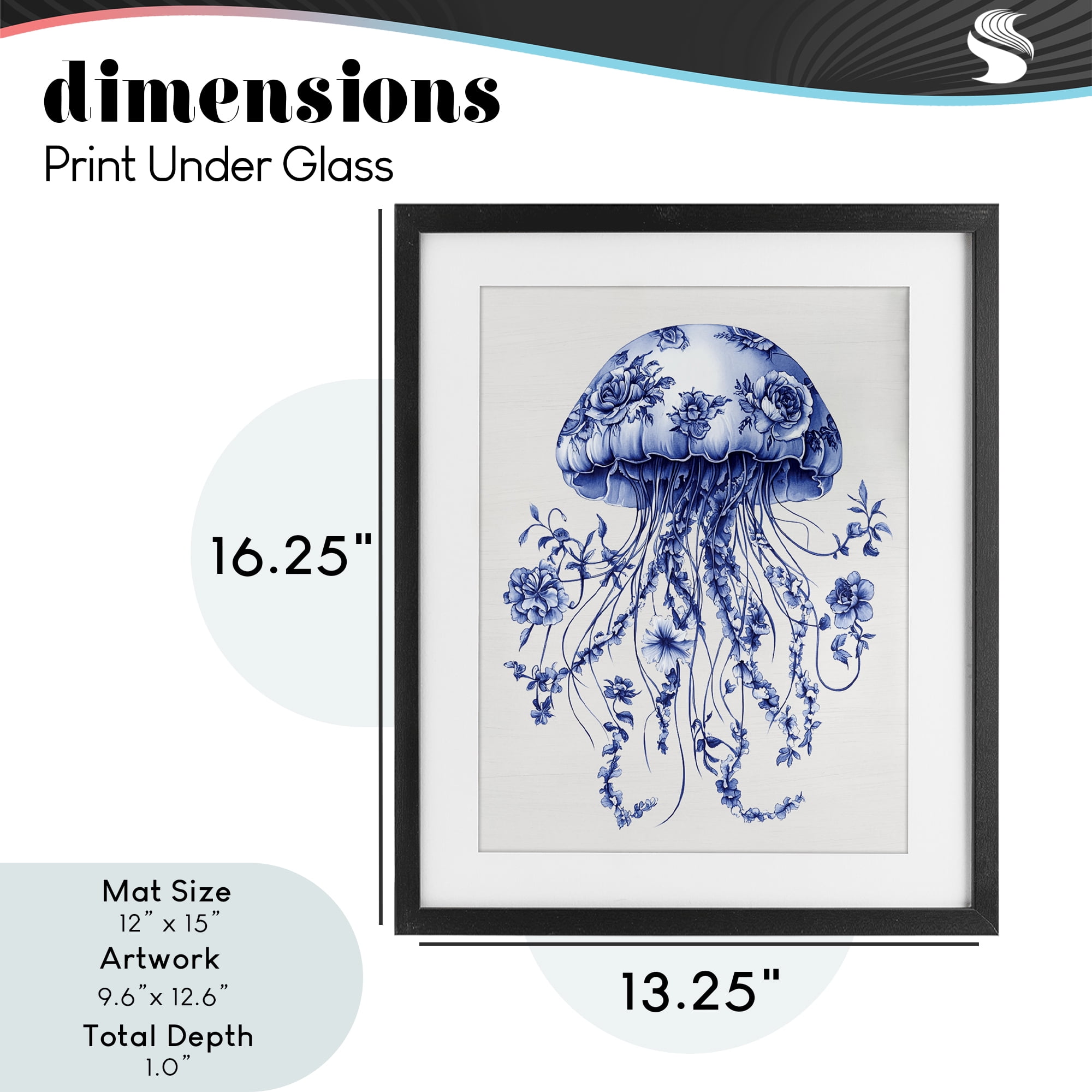 Funky Vintage Toile Jellyfish Black Framed Print Under Glass, design by Lettered and Lined