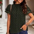 thumbnail image 3 of Mujeres Dot Top Manga Corta en Capas de Encaje Cuello Redondo Dulce Lindo Loose Summer Casual Camisa Verde XL, 3 of 6
