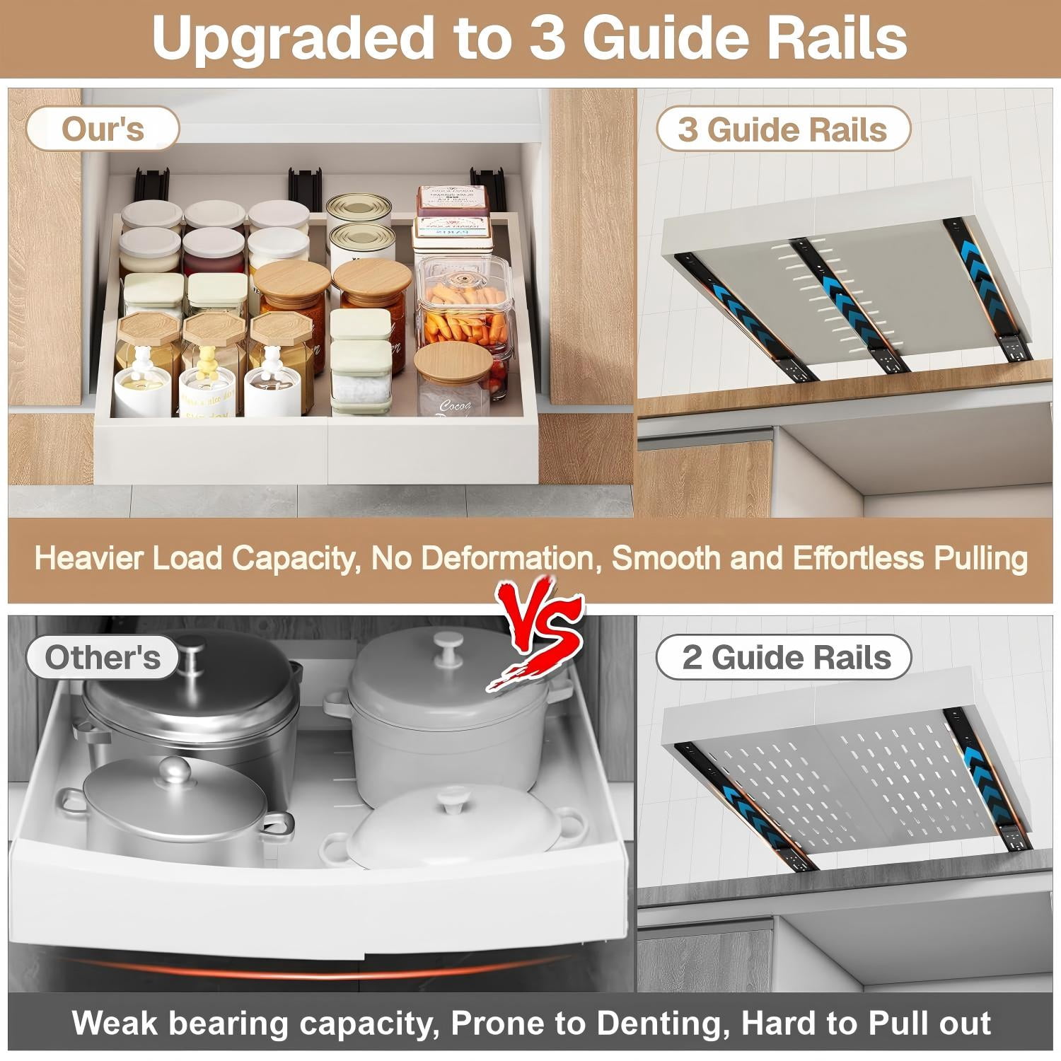 Behome 2 Pack Pull out Cabinet Organizer, Expandable (11.6"-20.5") Slide out Drawers Upgrade 3 Slide Rails, Roll out Shelf Storage for Kitchen Cabinet Organizer with Adhesive Nano Film, White