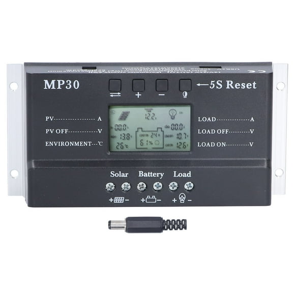 Controlador de carga solar 30A 12/24V Pantalla LCD Retroiluminación Protección de circuito Puerto USB MPPT PWM Regulador de batería
