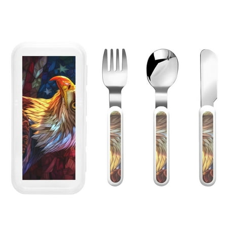 

Balery Geometric American Bald Eagle for Stainless Steel Kids Silverware Set - Child and Toddler Safe Flatware - Children s Knife Fork And Spoon Set - Metal Kids Cutlery Set