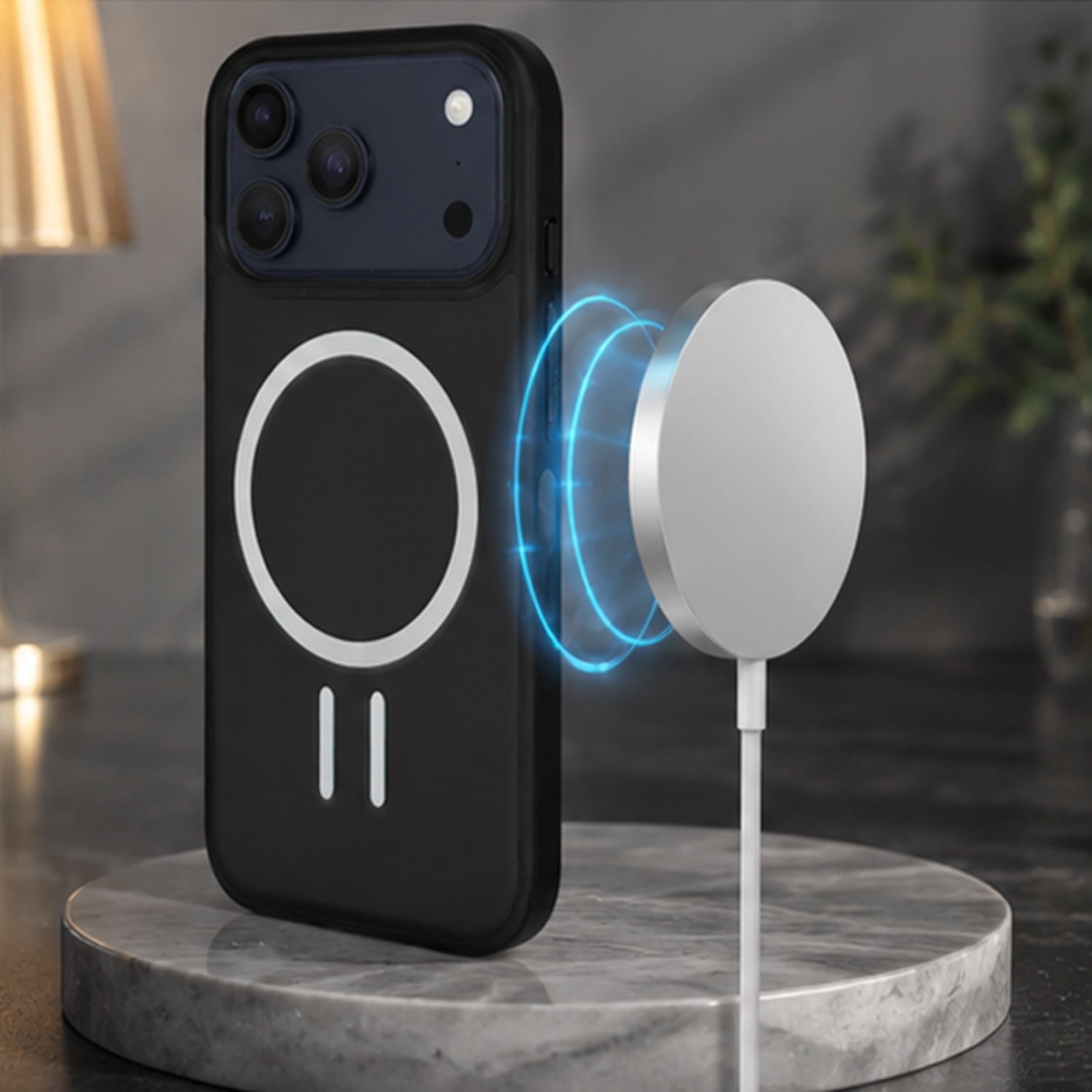 Full-Cover Leather Design Case with Wireless Charging Support for iPhone 17 Pro Max - Black