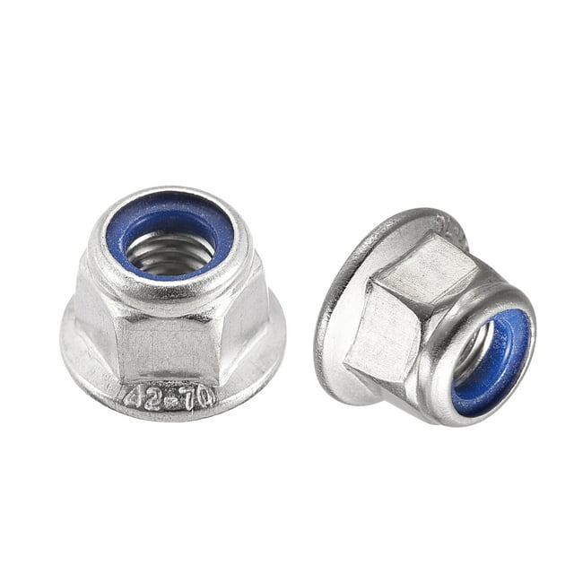 Unique Bargains M6 Nylon Insert Hex Lock Nuts with Flange, 304 Stainless Steel, Plain Finish, 20 Pack
