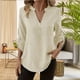thumbnail image 2 of Camisas para adolescentes,Camiseta de manga larga con cuello en V para mujer, informal, de color liso, de imitación de tela, cómoda para el hogar y el uso diario, sopatenor, 2 of 8
