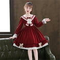 thumbnail image 2 of Otqutp Girls' Winter Dress Children Kids Toddler Girls Long Ruffled Sleeve Bowknot Lolita Skirt Princess Dress Outfits Girls Dress for 3-15Years(b-Wine,8-10 Years), 2 of 9