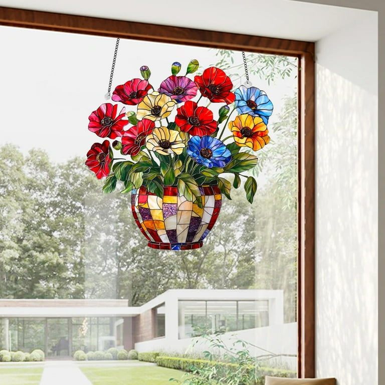 Flower Ornaments,Stained Glass Window Hanging,Clover of The Valley