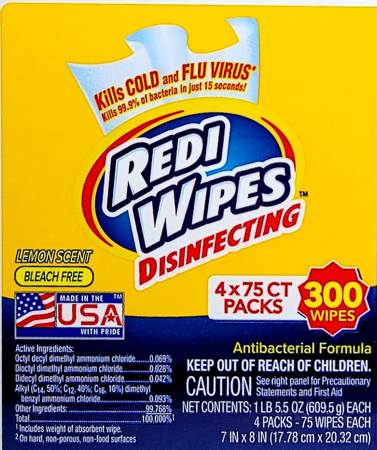 Redi Wipes AllPurpose Cleaners Disinfectant Wipes, Lemon Scent 4Ct