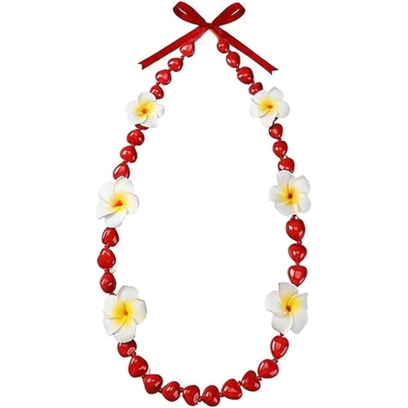 2026 Hawaiian Graduation Kukui Nut Lei Necklace with Artificial Plumeria Flowers, Tropical Graduation Lei Necklace with Ribbon Bow, College Grad Party Lei Decoration for Graduation Party Supplies