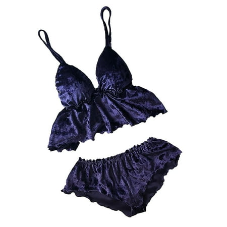 IROINNID Reduced Lingerie for Women Classy Babydoll Ladies Solid Color Erotic Hollow Sexy Deep V Satin Sexy Camisole Top Short Pajama Suit Lingerie Purple