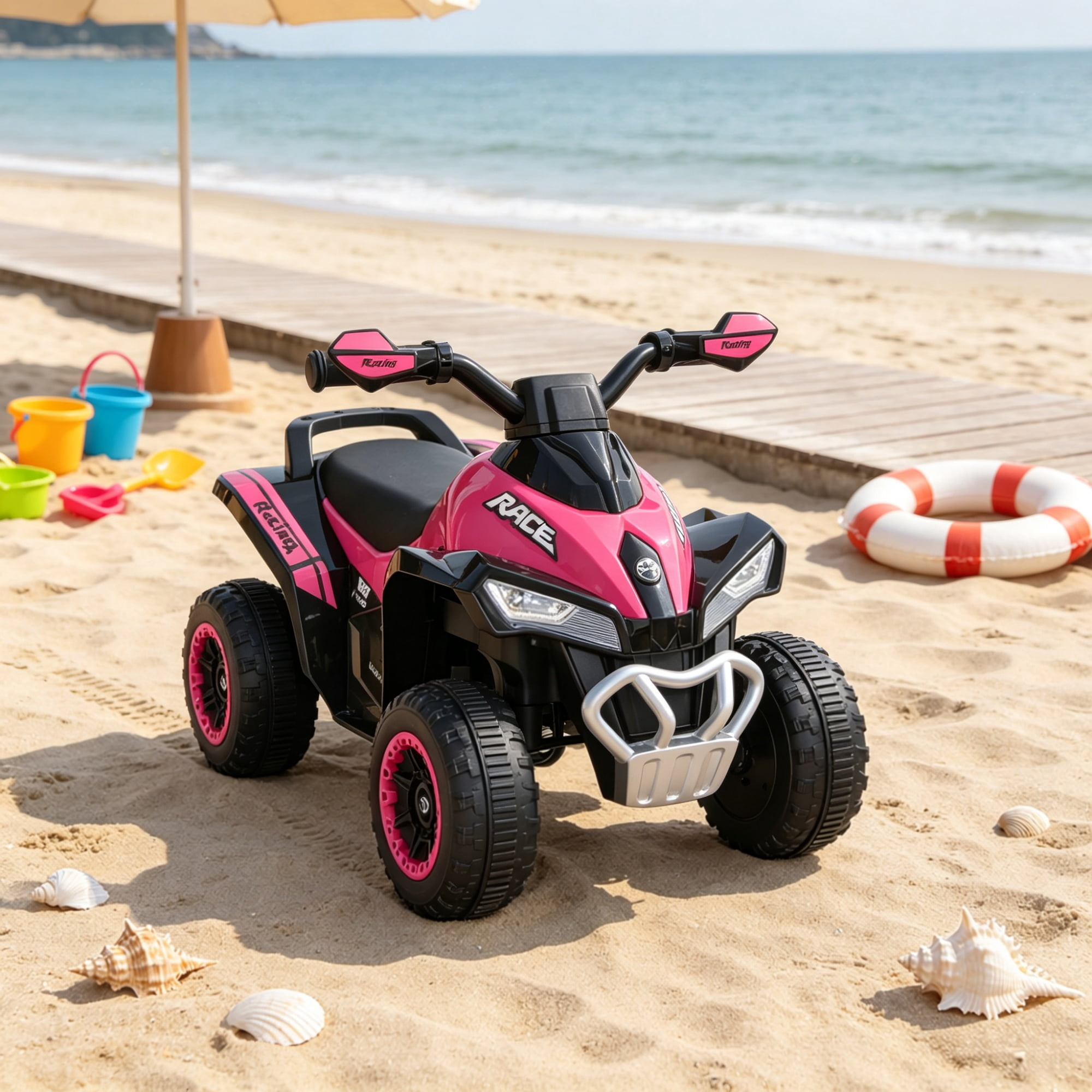 Non-Electric Toddler Ride-On Push Car, Foot-to-Floor Sliding Ride Racer ATV Toy with Music & Lights for 1.5-3 Year Old Kids, Pink