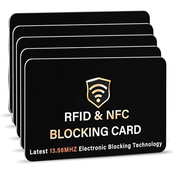 HHX 5 Pack RFID Blocking Card, One Card Protects Entire Wallet Purse, NFC Contactless Bank Debit Credit Card Protector ID ATM Guard Card Blocker–(Black)