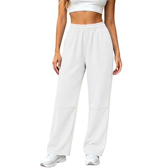 Annhoo Women Straight Leg Pants Elastic High Waist Seamed Panel Loose Trousers with Pockets Outdoor Athletic Pant