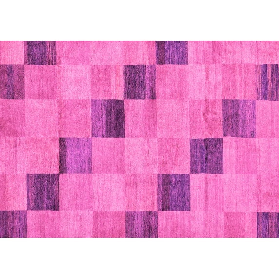 Ahgly Company Indoor Rectangle Checkered Pink Modern Area Rugs, 8' x 12'