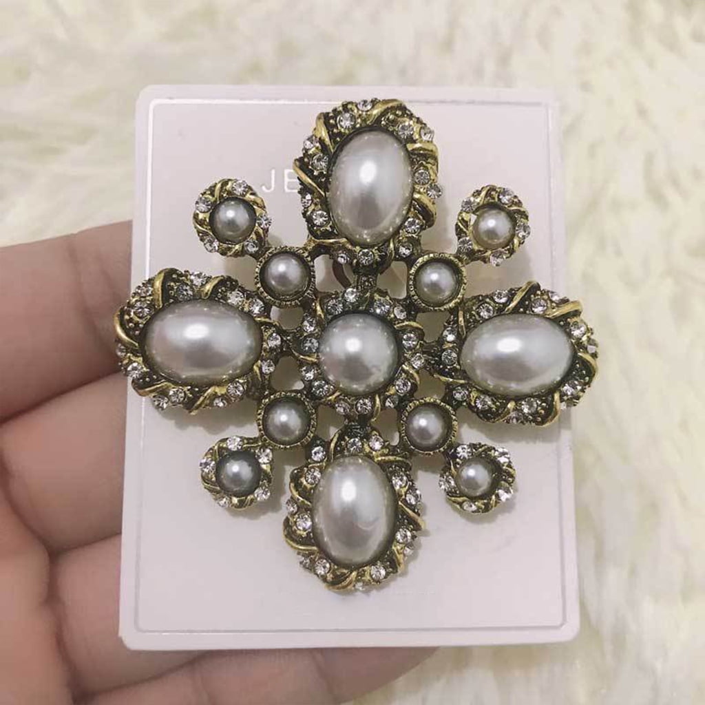 Art Deco Baroque Brooch Black White Pearl Silver Frame Pin Broach Vintage Gift 