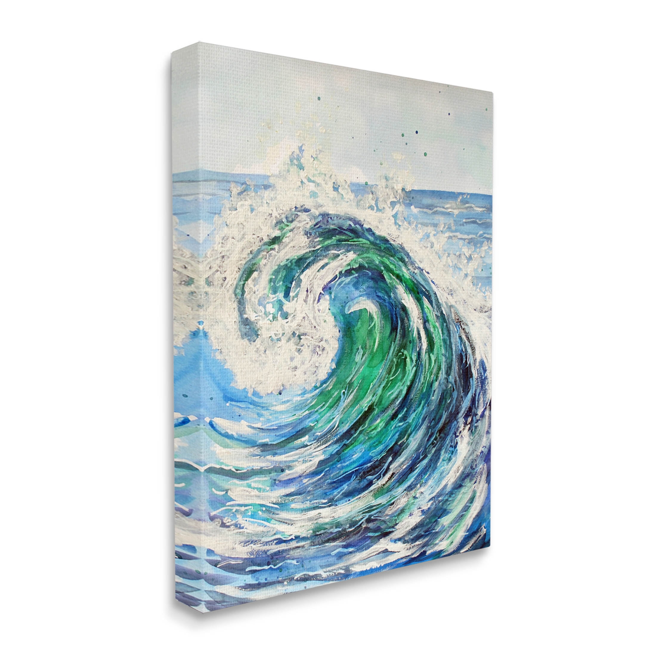 Tsunami Wave Ocean Splash Coastal Painting Gallery Wrapped Canvas Print Wall Art