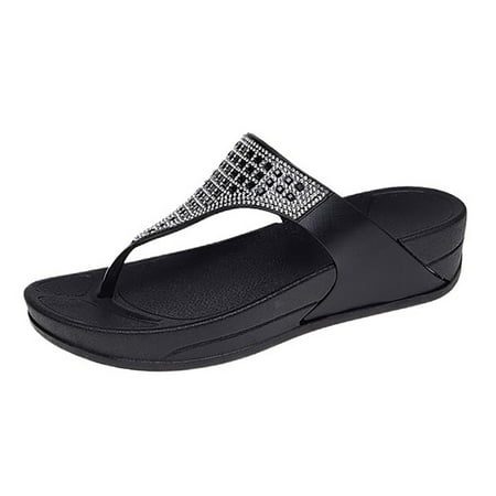 

MIASHUI Womens Sandals Shoes Women s Rhinestone Shiny Thick Bottom Open Finger Comfortable Sandals Slippers Beach Shoes Casual Summer Shoes Black 7.5