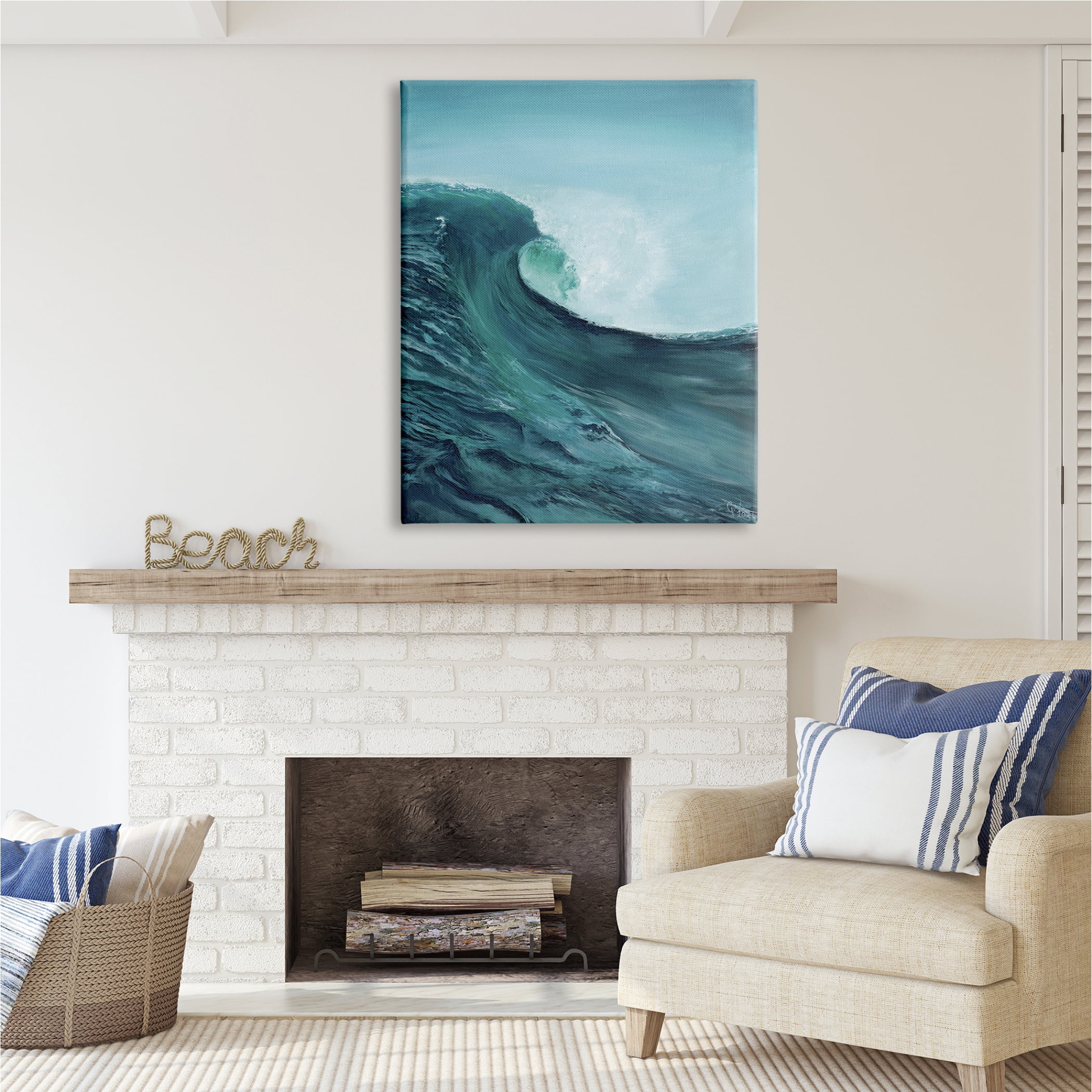 Stupell Industries Tsunami Wave Panting Nature Painting Gallery Wrapped Canvas Print Wall Art, 36 x 48