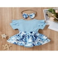 thumbnail image 2 of Bébé Fille Manches Courtes Robe de Body Volants + Bandeau Robes Florales Rompers 2Pcs Ensembles, 2 of 7