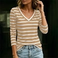 thumbnail image 4 of fatyb 3/4 Length Sleeve Womens Stripe T Shirts V Neck Basic Tee Tops Color Block Womens Tunic Shirts, 4 of 7