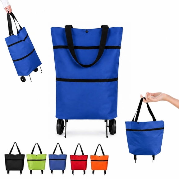 2 in 1 Foldable Shopping Trolley Bag with Wheels, Waterproof Rolling Grocery Tote with Sturdy Handle for Market, Shopping, Travel & Daily Use