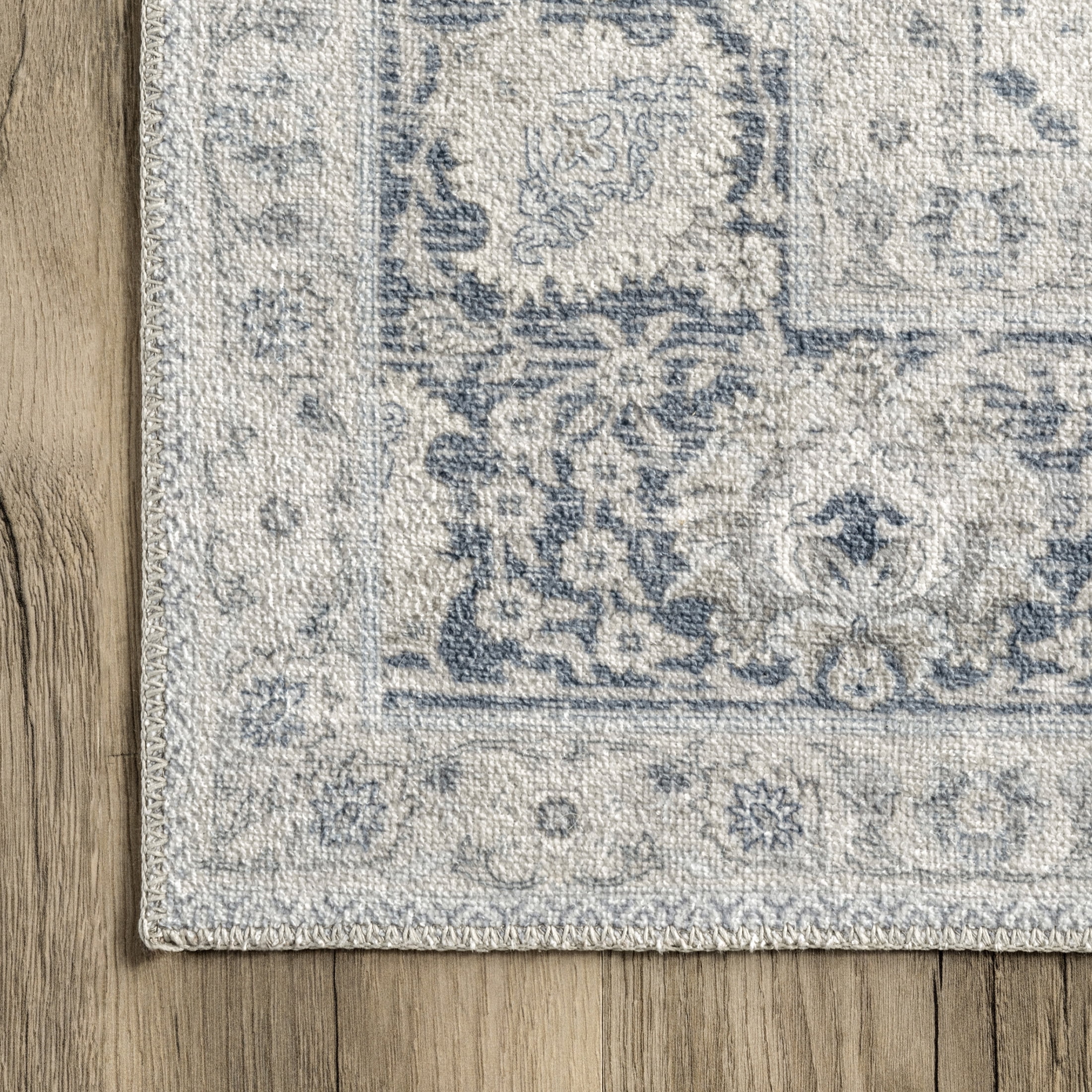 Rugs USA Bayberry Vintage Machine Washable Area Rug, 3' x 5', Ivy Light Blue