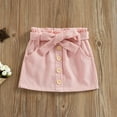 thumbnail image 2 of Toddler Girls Corduroy Skirt High Waist Button Front Belted Short Dress Elastic Waist Ruffle Skirt, 2 of 7