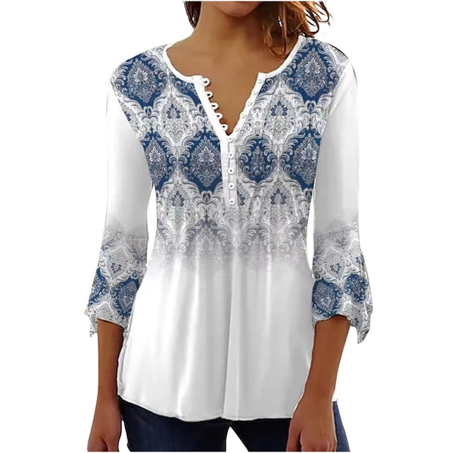 IROINNID en Solde Chemises Grande Taille pour Femmes Col Rond Manches Longues Confortables à Imprimé Trompette Boutonnées Basiques Froncées Hauts Blouses Plissées, Gris
