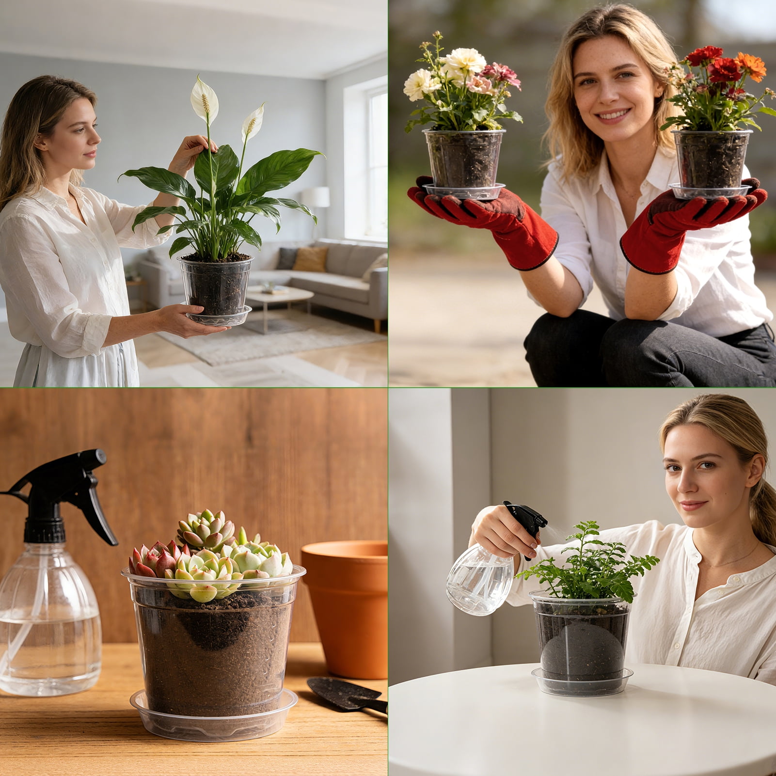 urorentea 36Pack 3.5/4/5/6 inch Clear Nursery Pot with Saucers, Plastic Seedling Pots with Drainage Hole, Transparent Plant Pot for Seed Starting, Transplanting with 36 Pcs Plant Labels