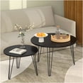 thumbnail image 2 of 2-Piece Round Nesting Coffee Table Set with Marble Tabletop and Metal Base for Living Room, Bedroom, Black, 2 of 9