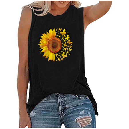 

YFPWM Corset Tops for Women Boyfriend Top Casual Workwear Elegant Blouses Long Flowy Tshirt Plus Size Sunflower Print Shirts