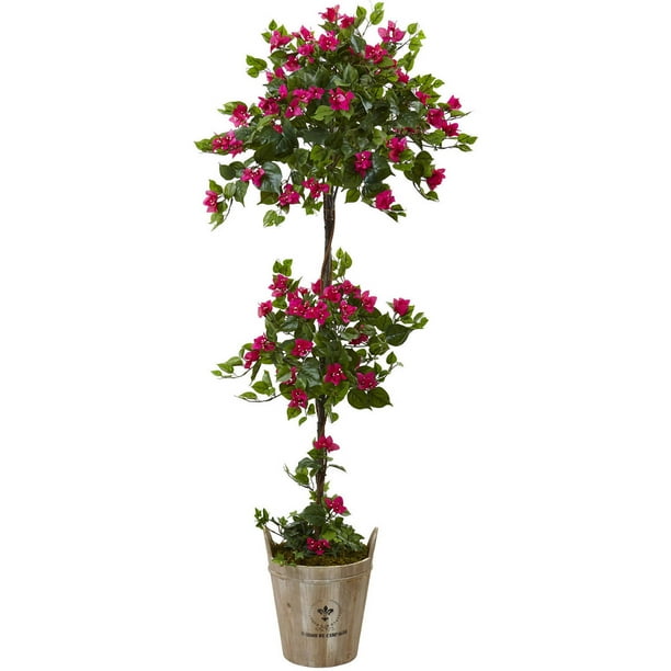 Nearly Natural Bougainvillea Tree with European Barrel Planter ...