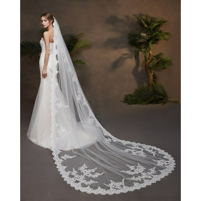 106 Inches Lace Edge Wedding Veils Cathedral Length Long Bridal Veil A –  Laurafashionshop