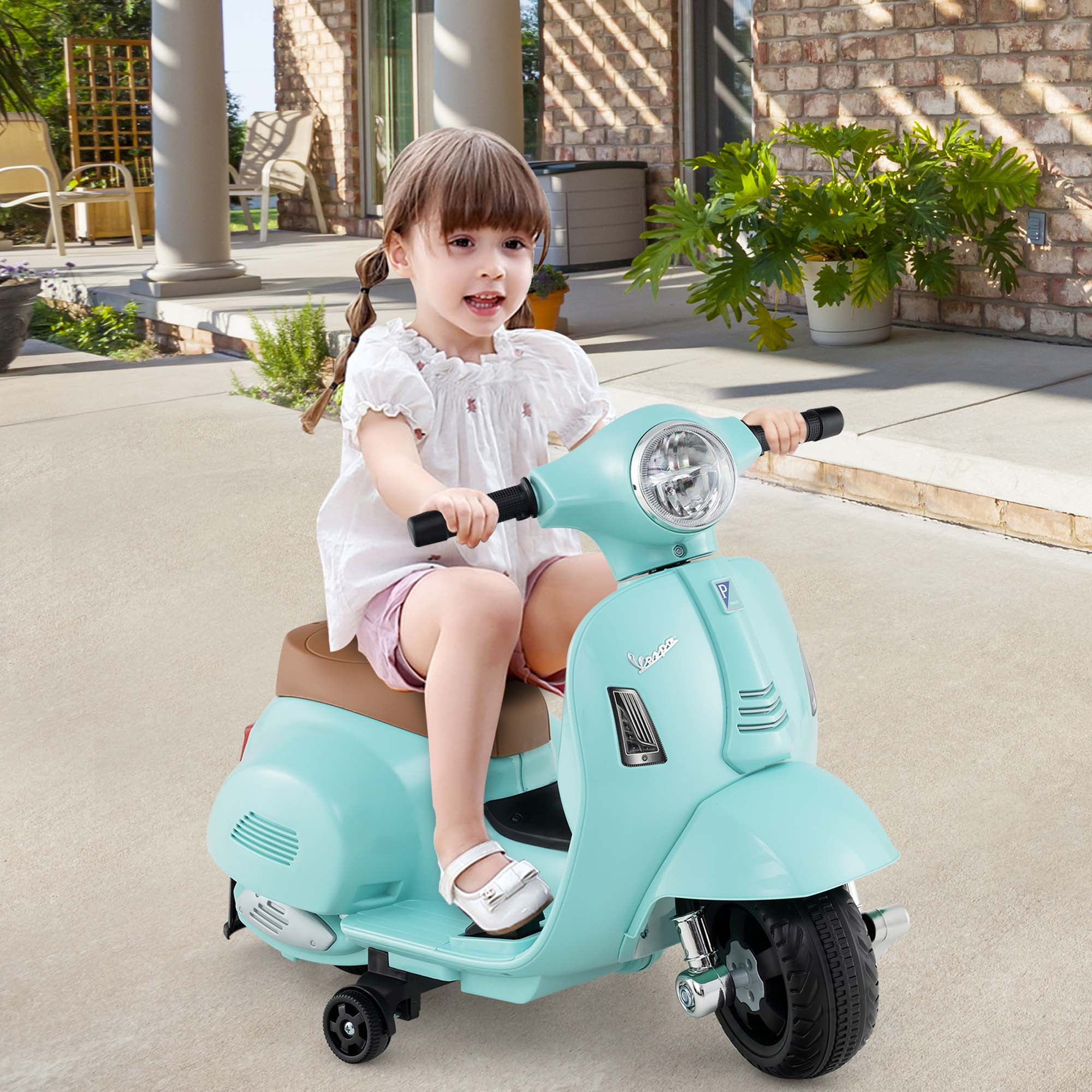 Costway Kids Ride on Motorcycle with Training Wheels Headlight Horn 6V Battery Green
