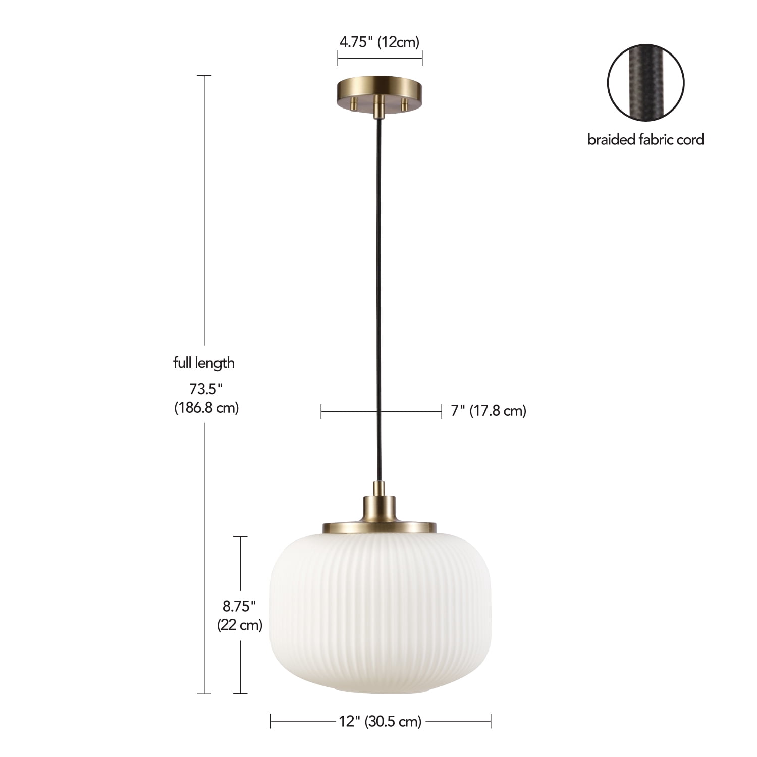 Novogratz x Globe Lily 1-Light Matte Brass Pendant Lighting with Frosted Ribbed Glass Shade