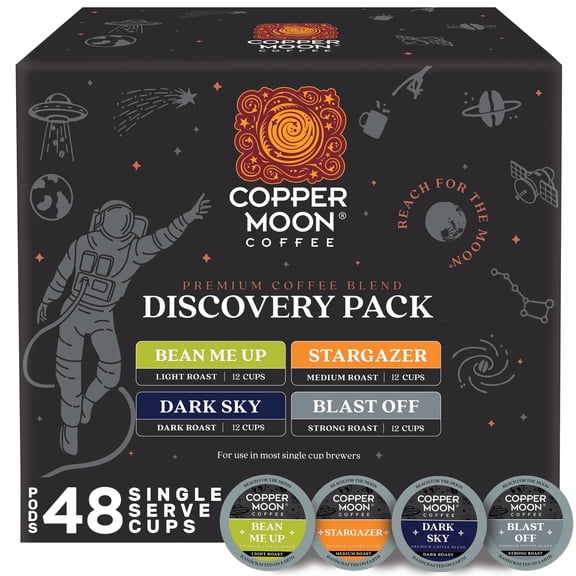 Copper Moon Single Cup, Out of This World Discovery Variety Pk, (12 ea: Bean Me Up, Stargazer, Blast Off, Dark Sky) 48 Count