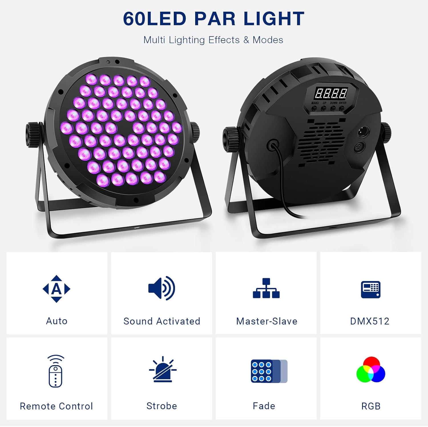 60LED RGB Stage Par Lights - 90W Dimmable Sound Activated Multi Modes - Remote & DMX Control - Corded Electric - Uplights for Events Wedding Church Dance Club Home Party Stage Lighting (4Pack)