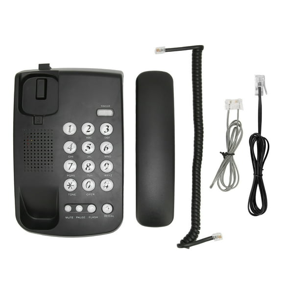 Hands-Free Corded Phone with Flash Function, Clear Sound, Last Number Redial, Mute Button - Wall Mountable and Desktop Landline Phone (Black)
