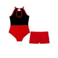 thumbnail image 6 of Miutii Kids Girls Gymnastics Leotard Outfit Sparkly Rhinestones Dance Unitard and Shorts Set Ballet Red 12, 6 of 9