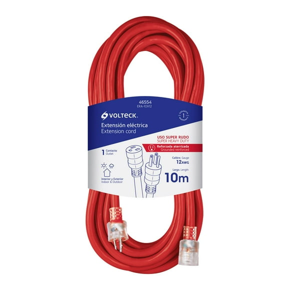 Extensión reforzada aterrizada 10 m 3x12 AWG Volteck TRUPER ERA-10X12