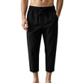 thumbnail image 2 of Migroa Men's Linen Capri Pants Casual Lightweight 3/4 Baggy Pants Drawstring Elastic Waist Beach Yoga Pants with Pockets Black L, 2 of 5