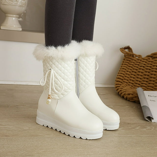 QTBIUQ Winter Warm Thick-soled Inner Height-increasing Cotton Boots Snow Boots