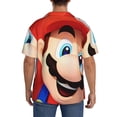 thumbnail image 3 of Lsque Mario print Men's Cuban Collar Short Sleeve Shirt Summer Beachwear Casual Button Down Fashionable Vacation Leisure Shirt-Small, 3 of 7