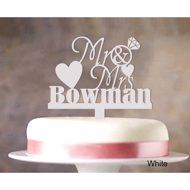 Personalized Mr & Mrs Wedding Cake Topper Personalized White Cake Topper Color Option Available 5-7 Inches Wide