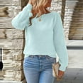thumbnail image 5 of Duoif Women's Sweaters Women's Fall Solid Color Sweater - Puff Sleeve Knitted Jumper Sweaters for Women Blue L, 5 of 6